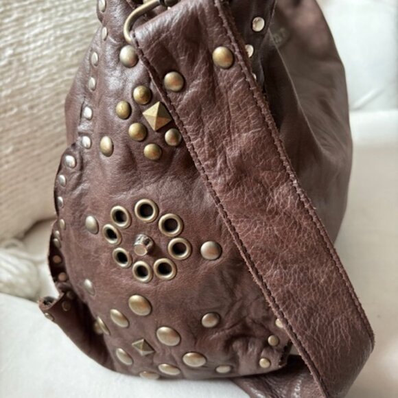 Brown heavily studded fashion handbag. - Picture 6 of 6